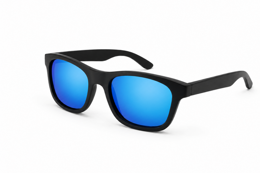 Polarized Wood Sunglasses, Black Frame, Blue Lenses